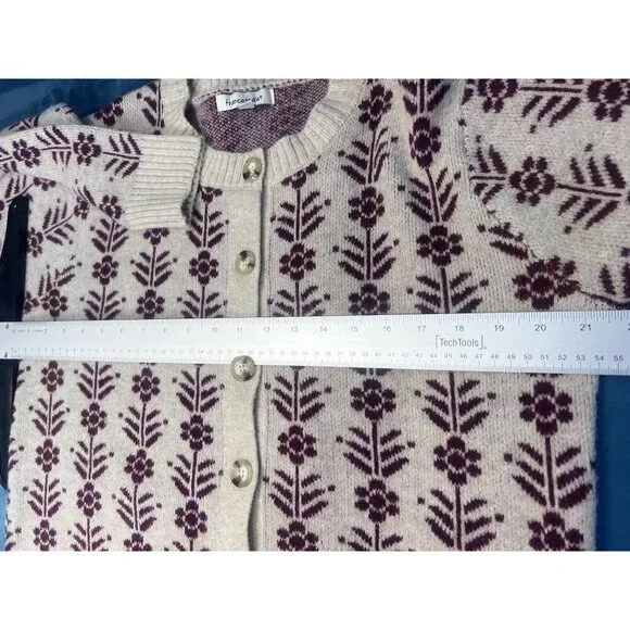 Francescas Floral Nordic Cardigan Sweater Women M Cream Purple Button Wool Blend - Picture 7 of 8